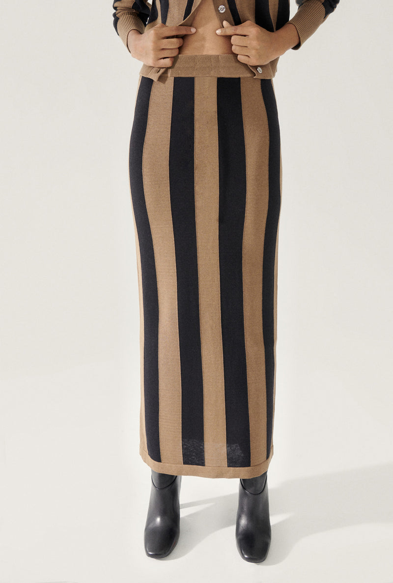 KNIT STRAIGHT SKIRT KANGAROO STRIPE