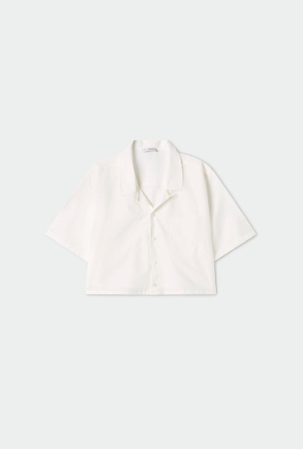 COTTON SILK CROPPED CAMP SHIRT WHITE