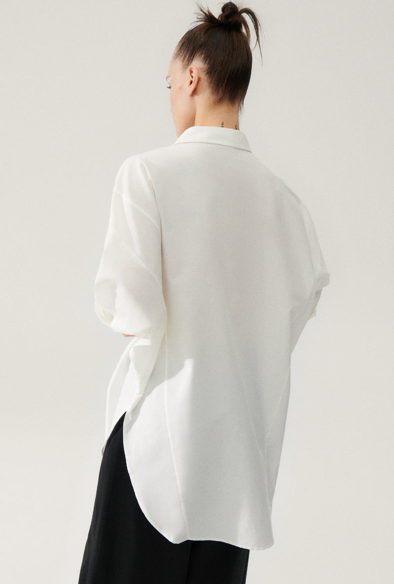 COTTON SILK ROUND SHIRT WHITE