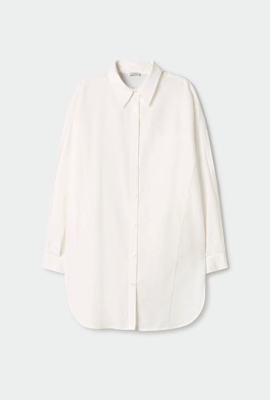 COTTON SILK ROUND SHIRT WHITE