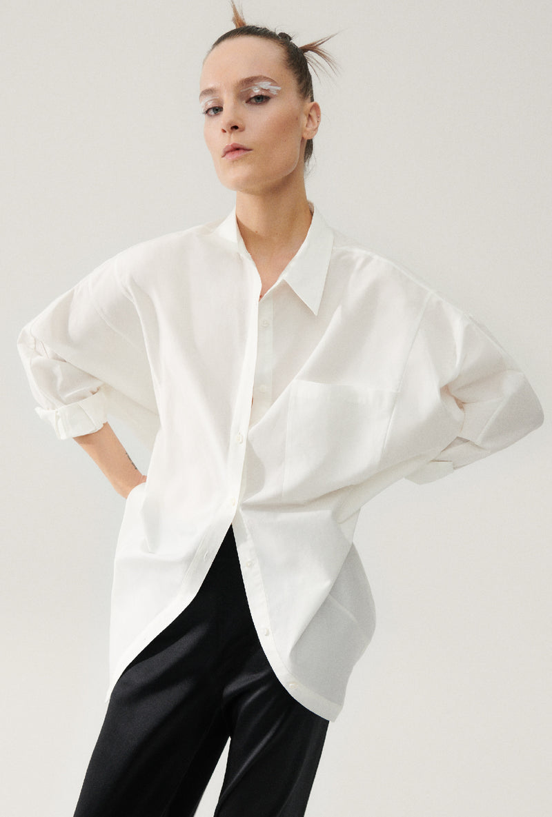 COTTON SILK ROUND SHIRT WHITE