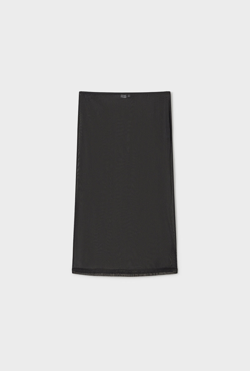 MESH MID-LENGTH SKIRT BLACK