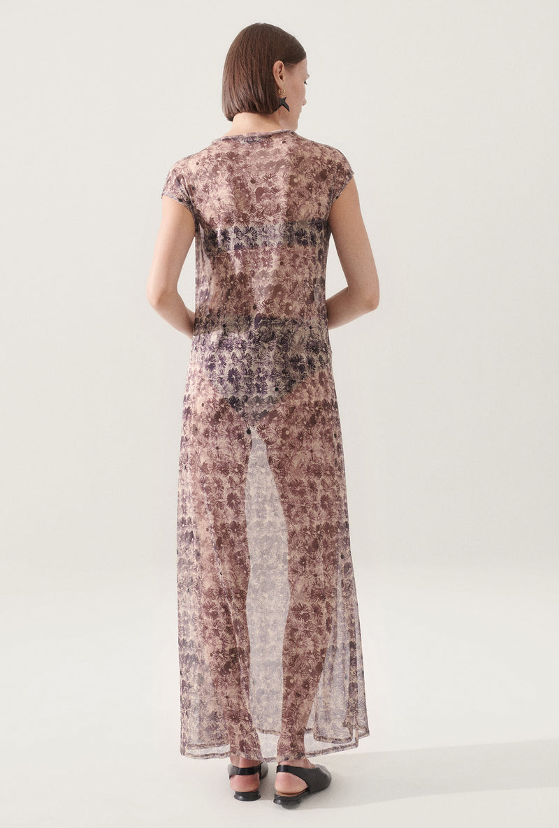 SILK MESH DRESS ASTER FLORAL