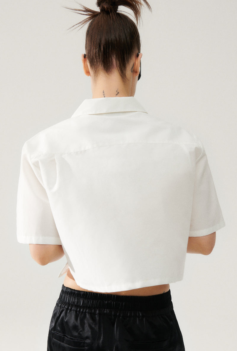 COTTON SILK CROPPED CAMP SHIRT WHITE