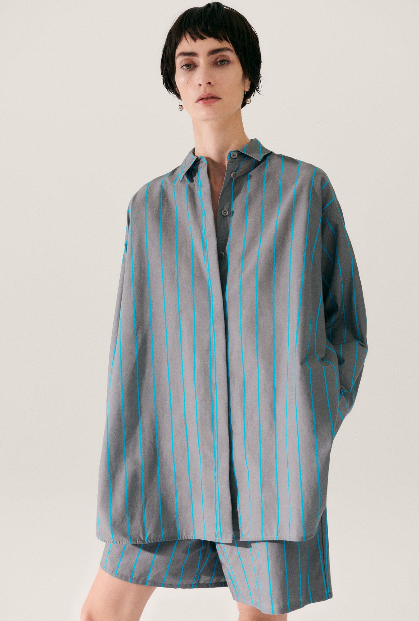 COTTON SILK MORNING SHIRT OXYGEN STRIPE