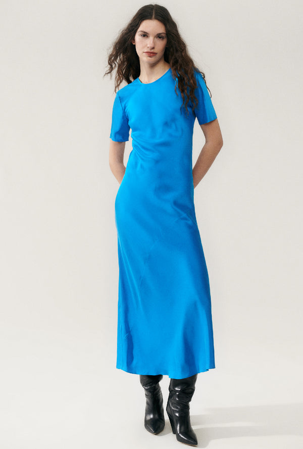 SHORT SLEEVE BIAS DRESS COAST BLUE