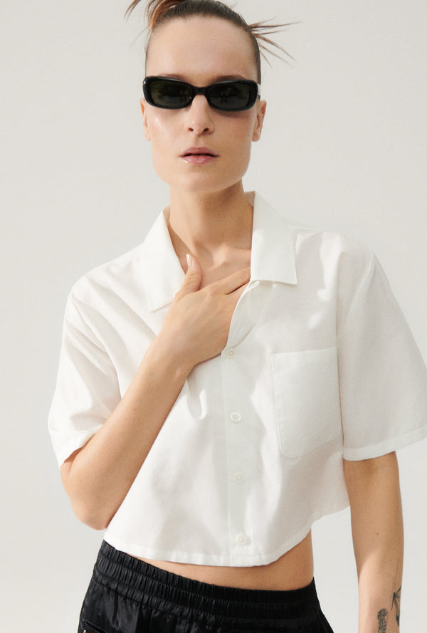 COTTON SILK CROPPED CAMP SHIRT WHITE