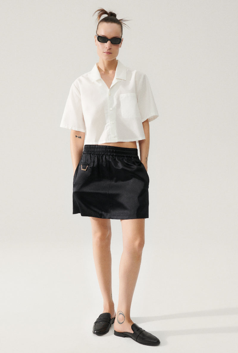 COTTON SILK CROPPED CAMP SHIRT WHITE