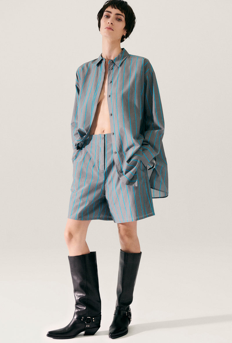 COTTON SILK MORNING SHIRT OXYGEN STRIPE