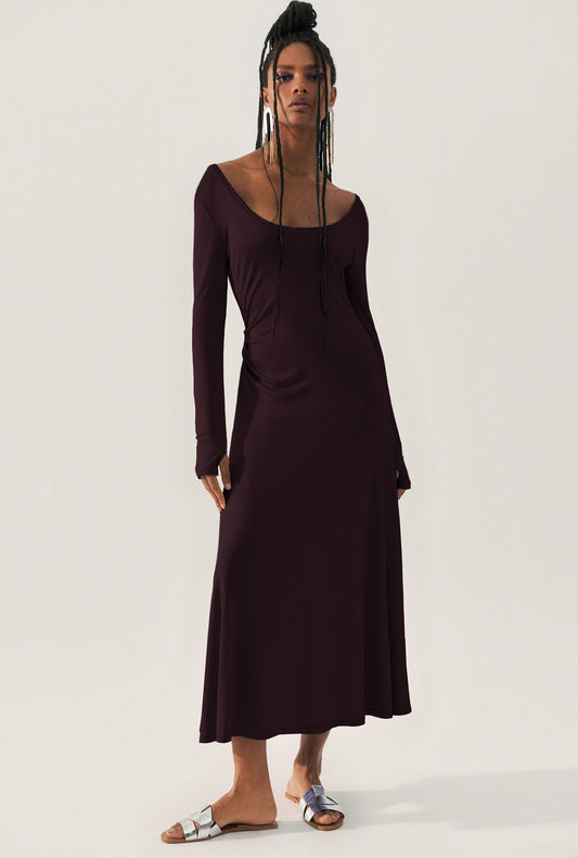 JERSEY LONG SLEEVE DRESS CACAO