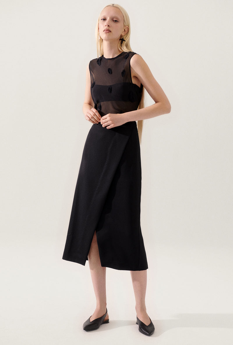 WOOL WRAP SKIRT BLACK